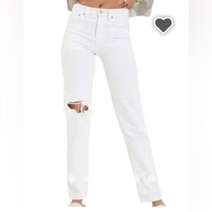American Eagle Distressed White Baggy Mom Jeans Straight Leg Size 10 Long